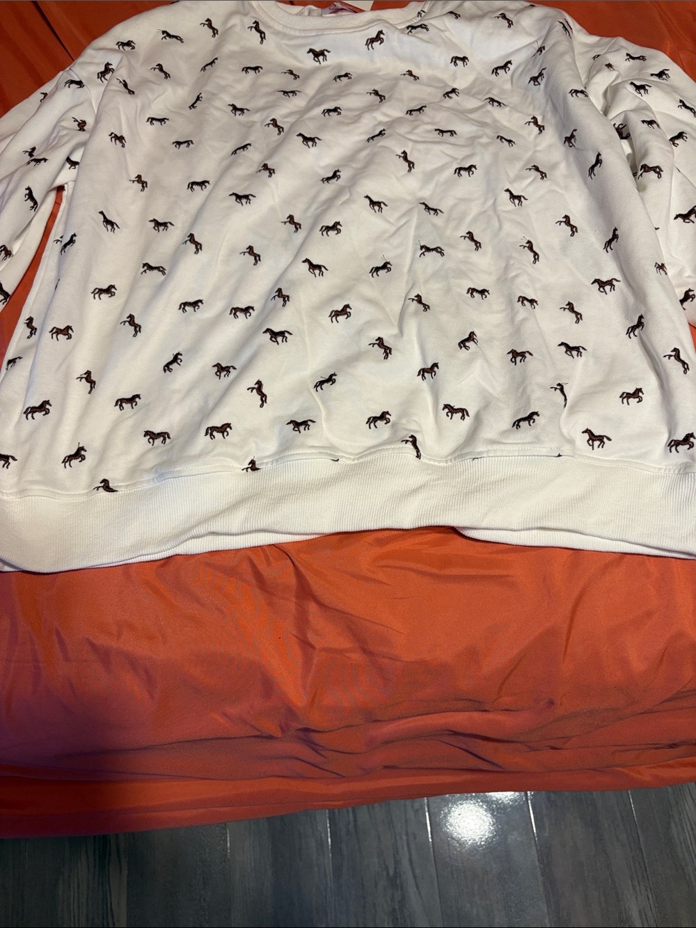 Jess Lea white sweatshirt embroidered with horses